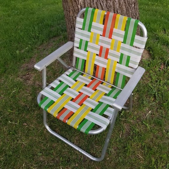 Orange Green Yellow Aluminum Webbed Lawn Chair Camping Portable Patio BBQ Party